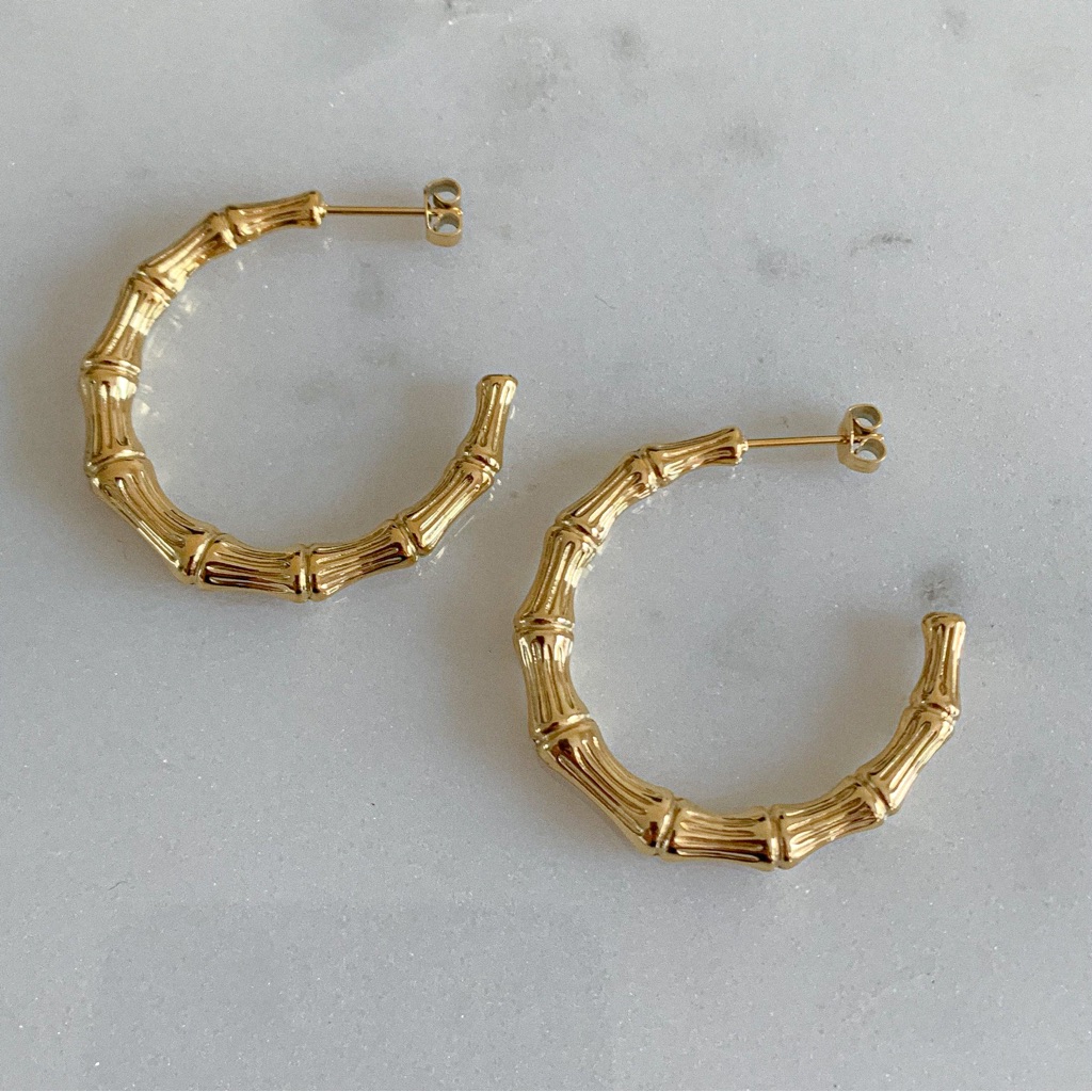 Large Bamboo Hoops Earrings, Bamboo Joint Earrings, Bamboo Joint Hoops Earrings